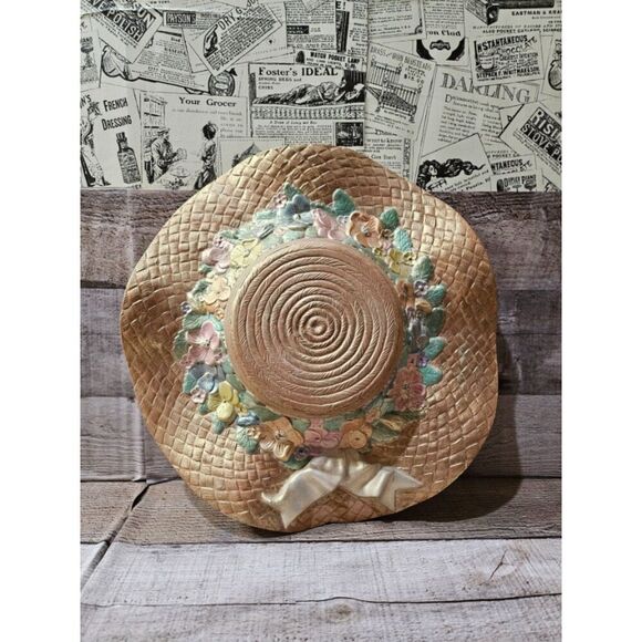 1984 Dona's Molds Ceramic Straw Hat Floral Flowers - Picture 3 of 7